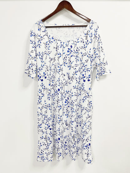 Plus Size, Women's Short Sleeve Round Neck Printed Dress