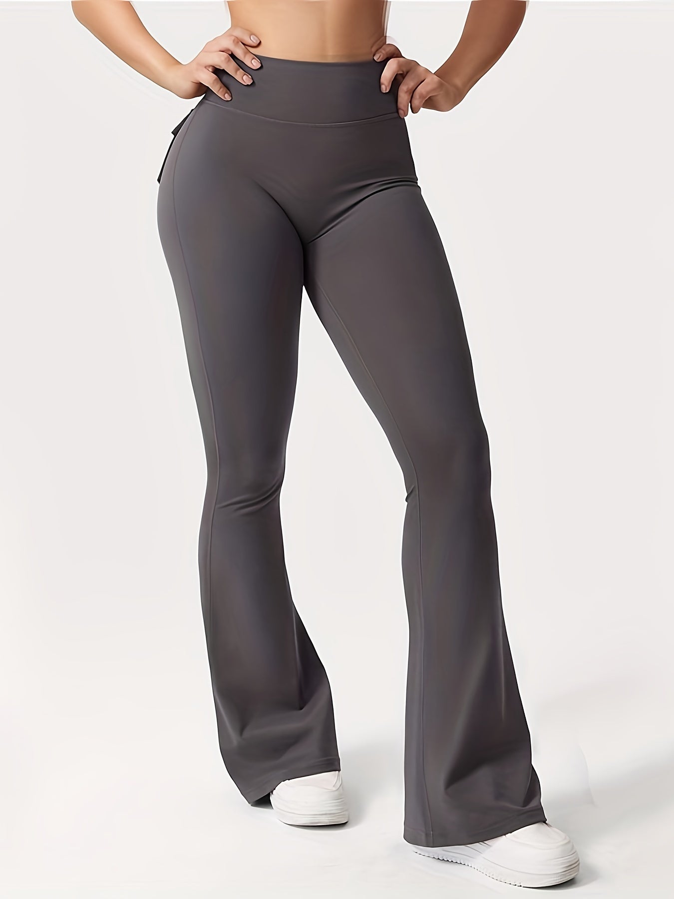 2025 New 3pcs Black Gray Green Trendy Work Attire Bell Bottom Trousers, Women'S Casual Flared Pants, High Waisted Pocket Activewear, Work Style Peach Hip Trousers, Quick Drying Belly Lifting Sports Pants with Flared Bottoms