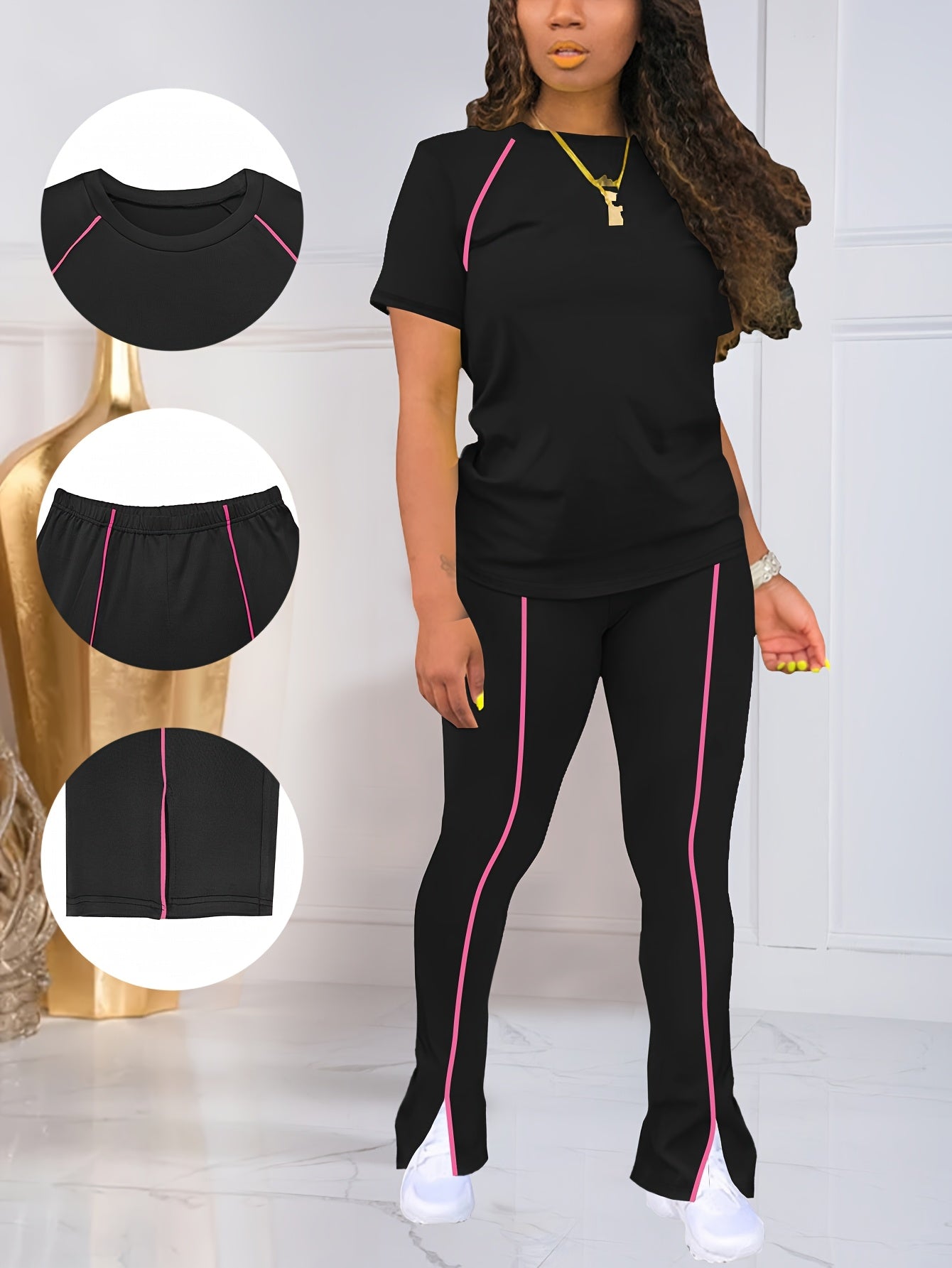 Women'S Casual Long Pants And Short Sleeve Outfit