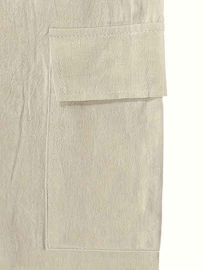 Men'S Spring/Summer Thin Breathable Casual Pants, Loose Fit, Solid Color, Drawstring Wide-Leg Trousers