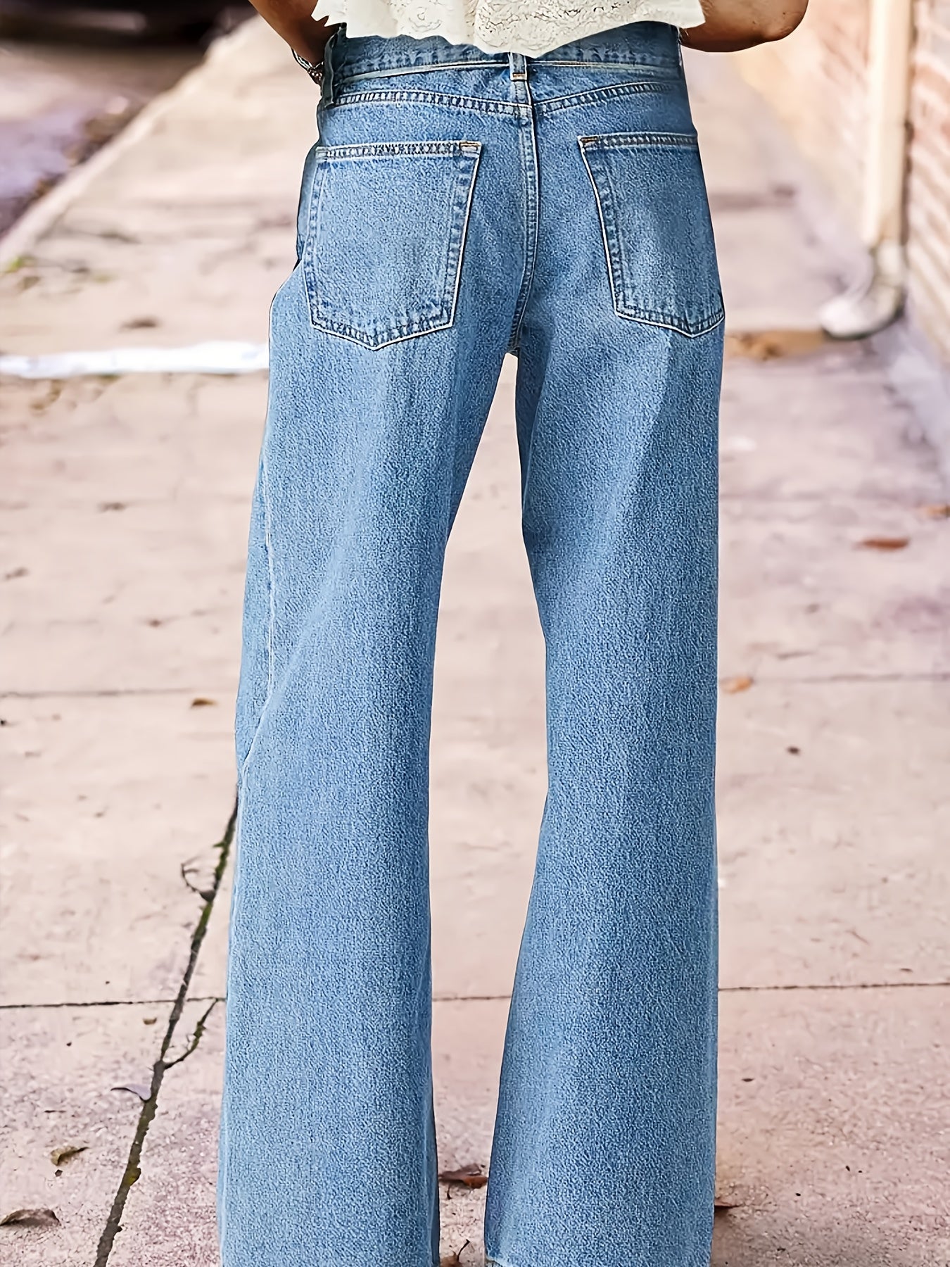 Women's High-Waisted Light Wash Jeans - Stretch Straight Pants with Beltless, Machine-Washable Casual Wear Suitable for Seasons
