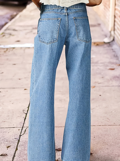 Women's High-Waisted Light Wash Jeans - Stretch Straight Pants with Beltless, Machine-Washable Casual Wear Suitable for Seasons
