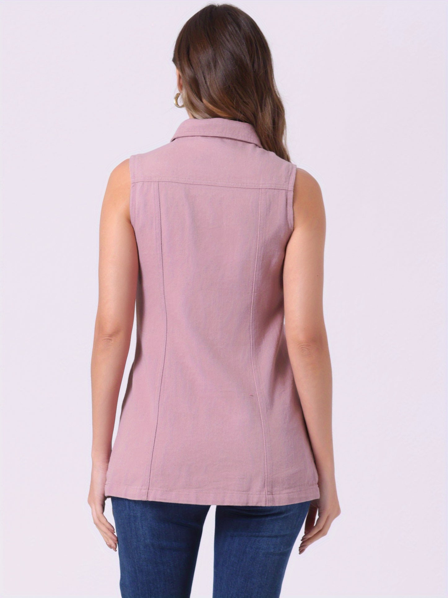 Women'S Denim Vest Sleeveless Button Waistcoat Casual Long Jean Vests