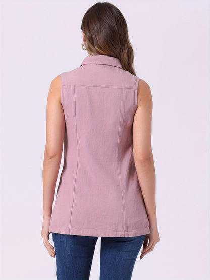 Women'S Denim Vest Sleeveless Button Waistcoat Casual Long Jean Vests