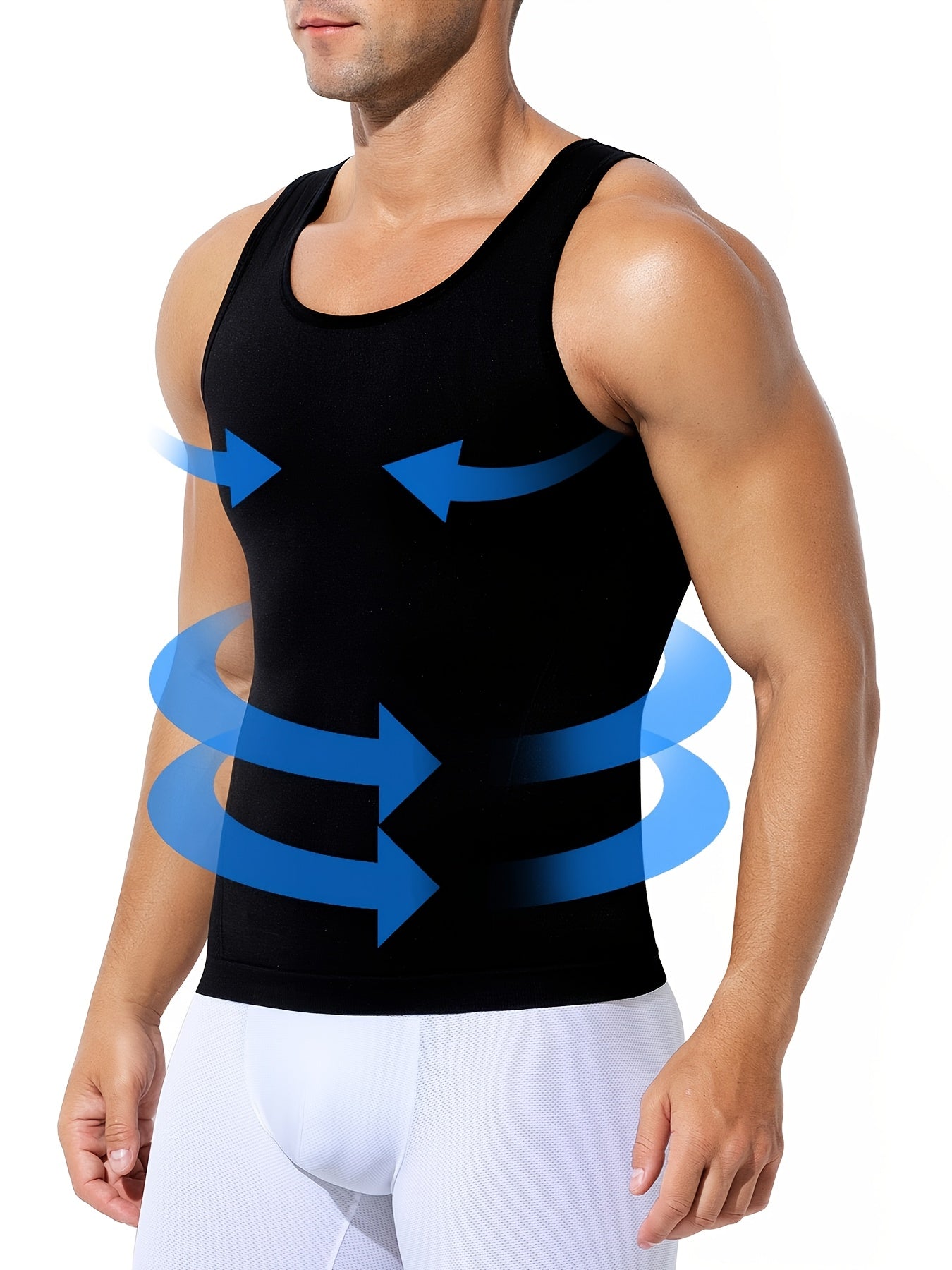 5-Pack Men'S Compression Shirts - Tummy Control Waist Trainer Vest, Sleeveless Body Shaper with Neoprene Filler, Medium Stretch Athletic Base Layer for Workout & Casual Wear, Ruched Design for Enhanced Support, All-Season Slimming Shapewear, Waist Trainer