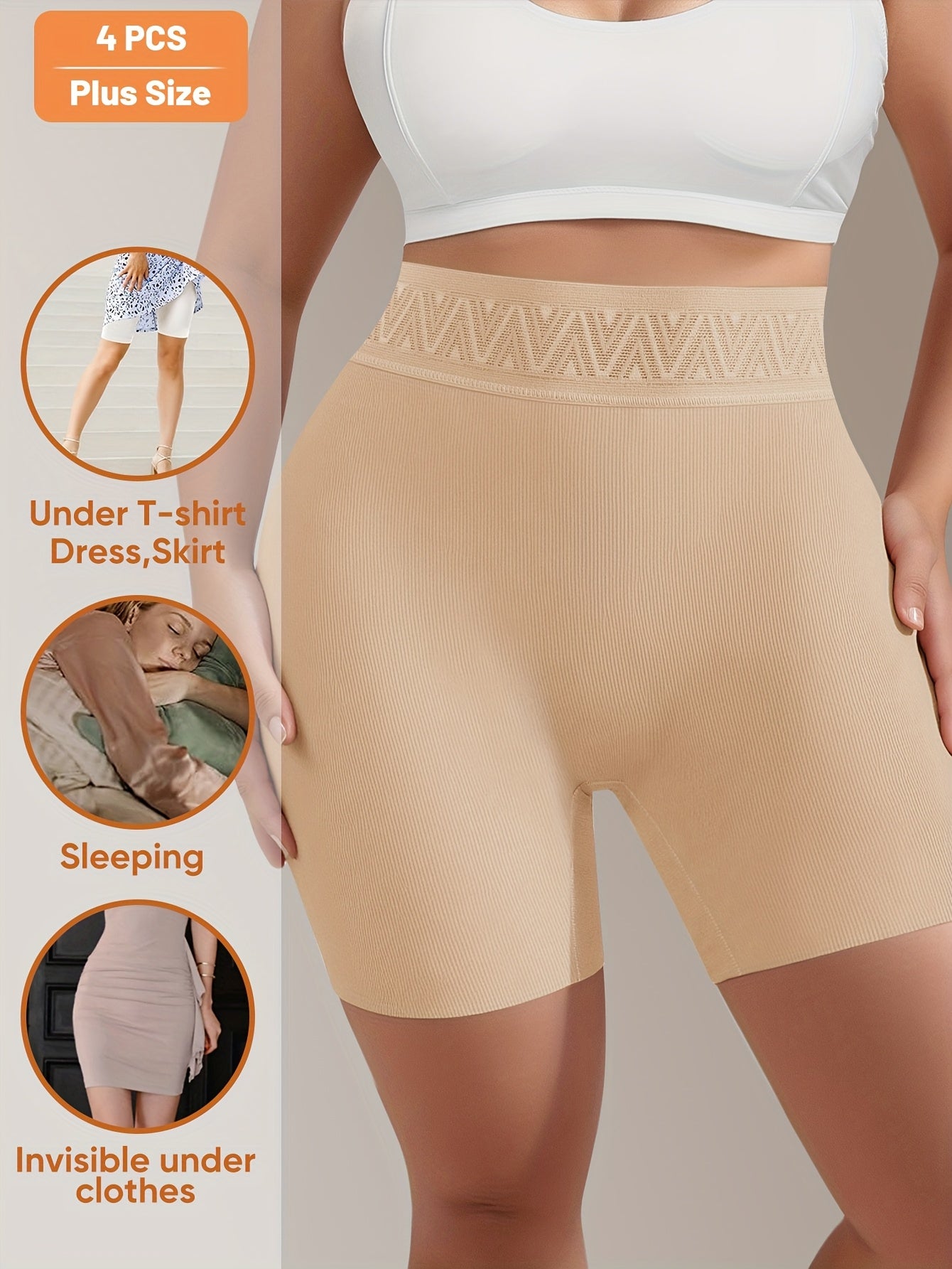 [4pcs High-Waist Briefs] 4pcs Plus Size Women's High-Waist Boxer Briefs, Tummy Control & Butt Lifting, Printed Design, Soft & High Elasticity, Comfortable For, & Daily Wear