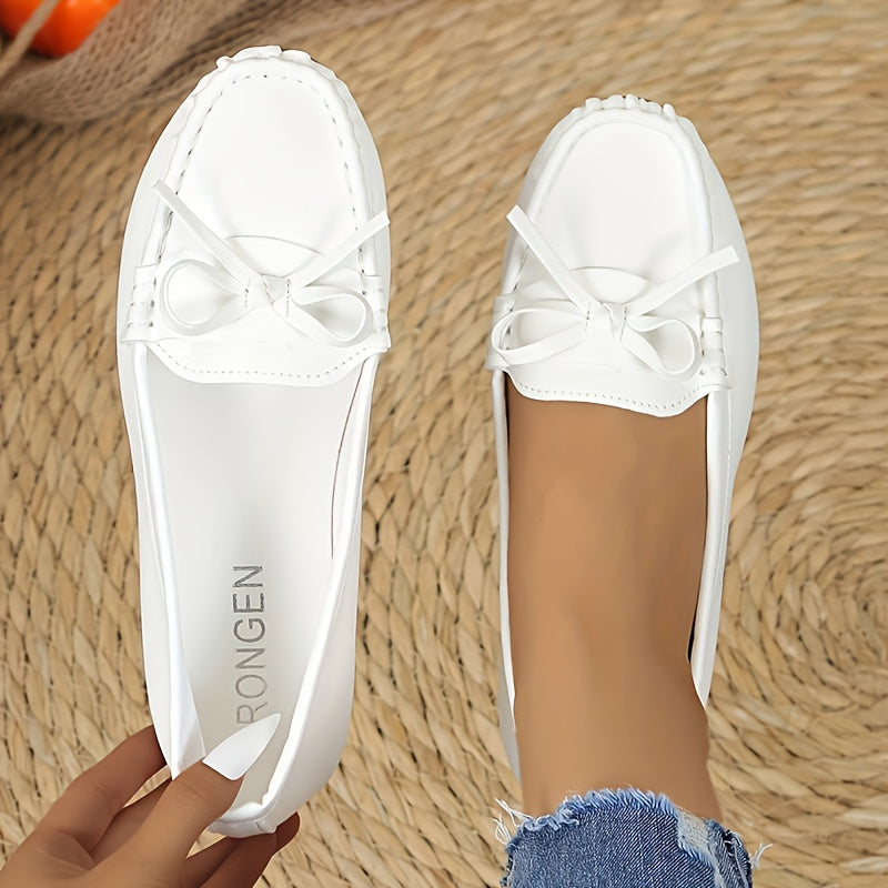 Women'S Casual Loafers- White Synthetic with Bow Details, Soft And Durable Rubber Sole, Comfortable to Wear All Seasons, Fashionable And Casual Dress Large Size Promotion Soft Sole Beanie Shoes
