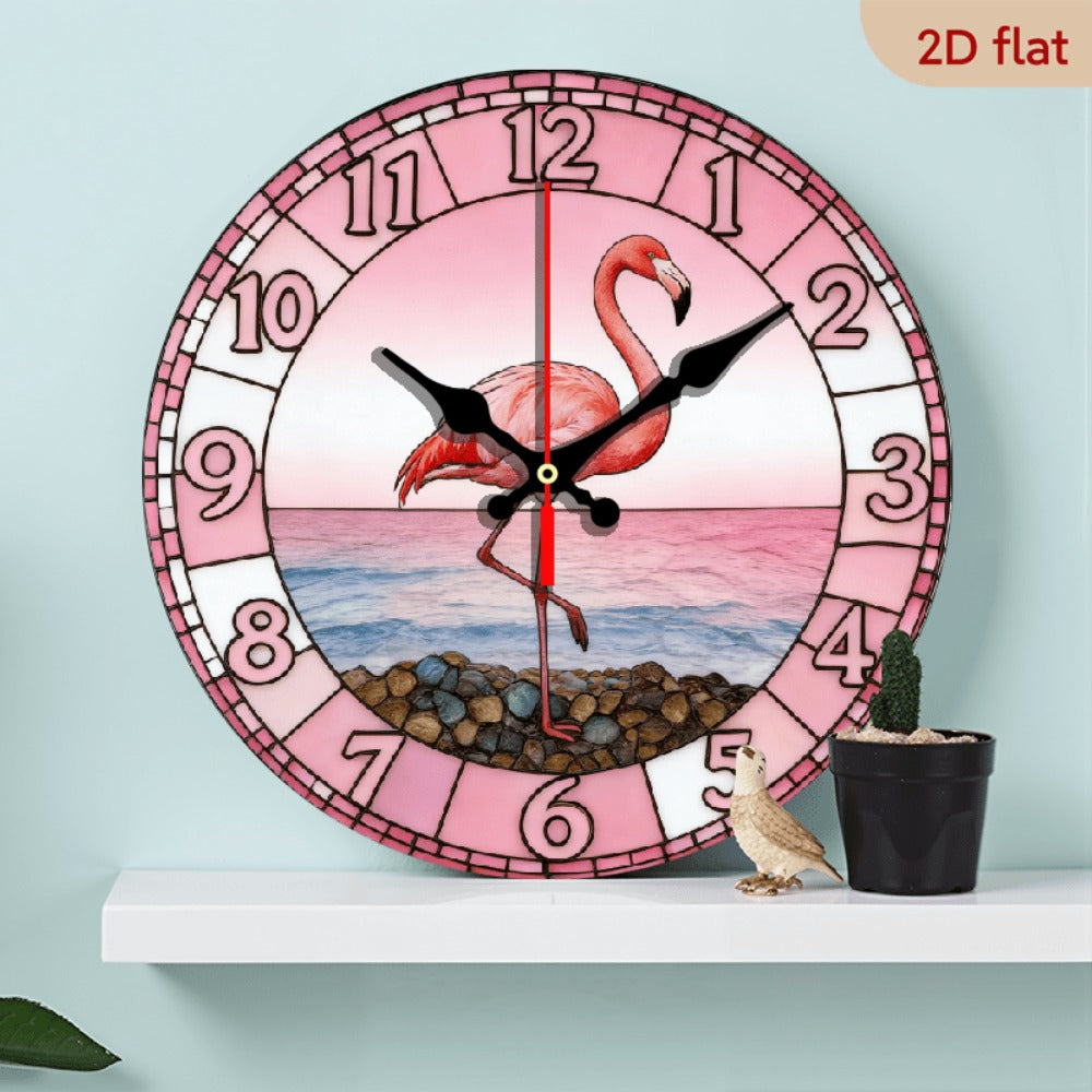 Pink Flamingo Beach Wall Clock - Silent Non-Ticking 10-Inch Design