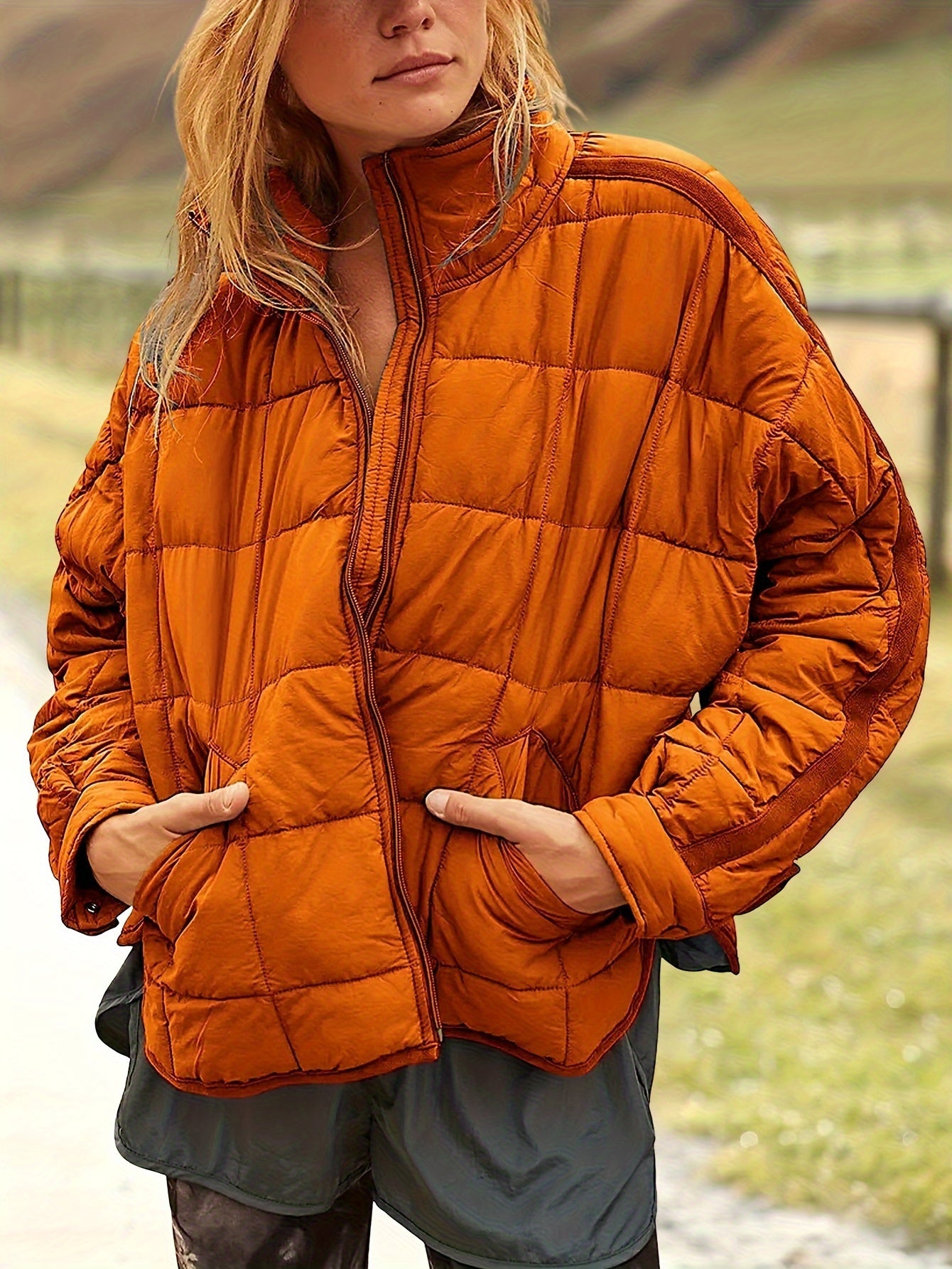 Buoniyk Women's Oversized Splice Quilted Lightweight Puffer Jacket Casual Padded Coat