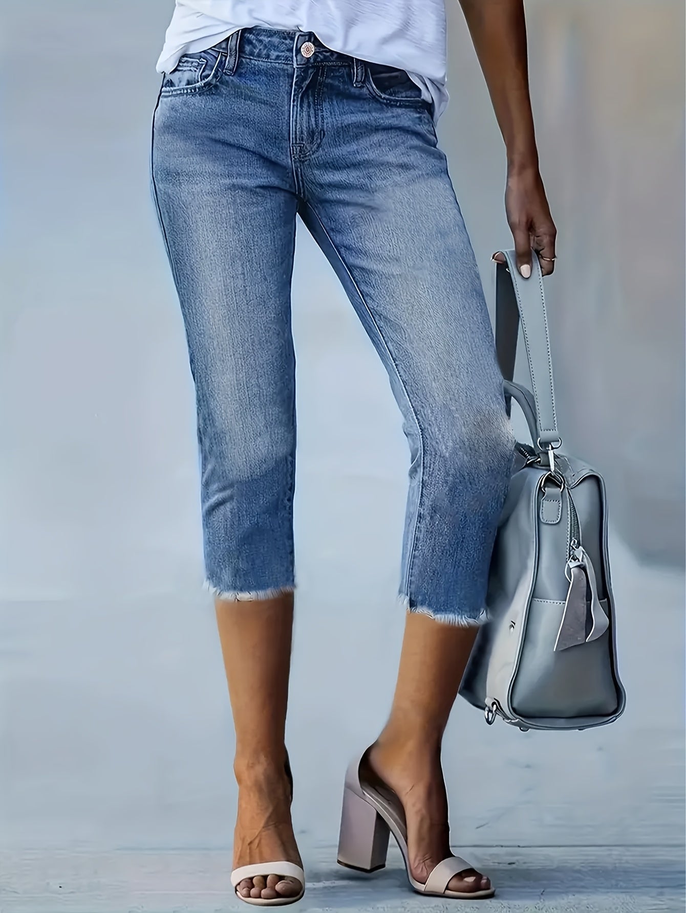 Women'S Denim Shorts, Mid-Length Pants, Fashionable Retro Slim-Fit Stretch Jeans, Women'S Tight-Fitting, Comfortable Women'S Denim Mid-Length Pants, Capri Pants