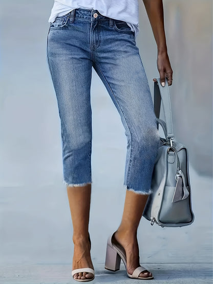Women'S Denim Shorts, Mid-Length Pants, Fashionable Retro Slim-Fit Stretch Jeans, Women'S Tight-Fitting, Comfortable Women'S Denim Mid-Length Pants, Capri Pants