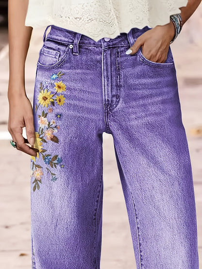 Women's High-Waisted Light Wash Jeans - Stretch Straight Pants with Beltless, Machine-Washable Casual Wear Suitable for Seasons