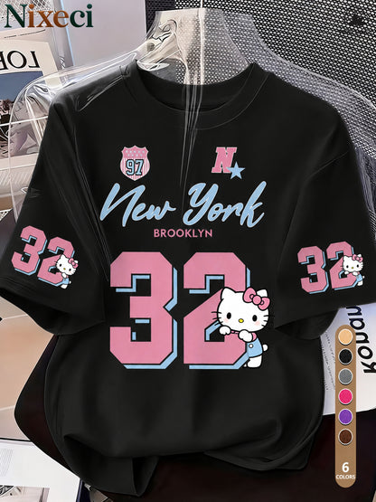 Nixeci Women'S T-Shirt Sanrio T-Shirt Independence Day American Patriotic Style Women'S T-Shirt Women'S T-Shirt Printed Round Neck T-Shirt, Summer Casual Vacation Women'S Short Sleeve Tops, Women'S Retro Shirts, Multi-C