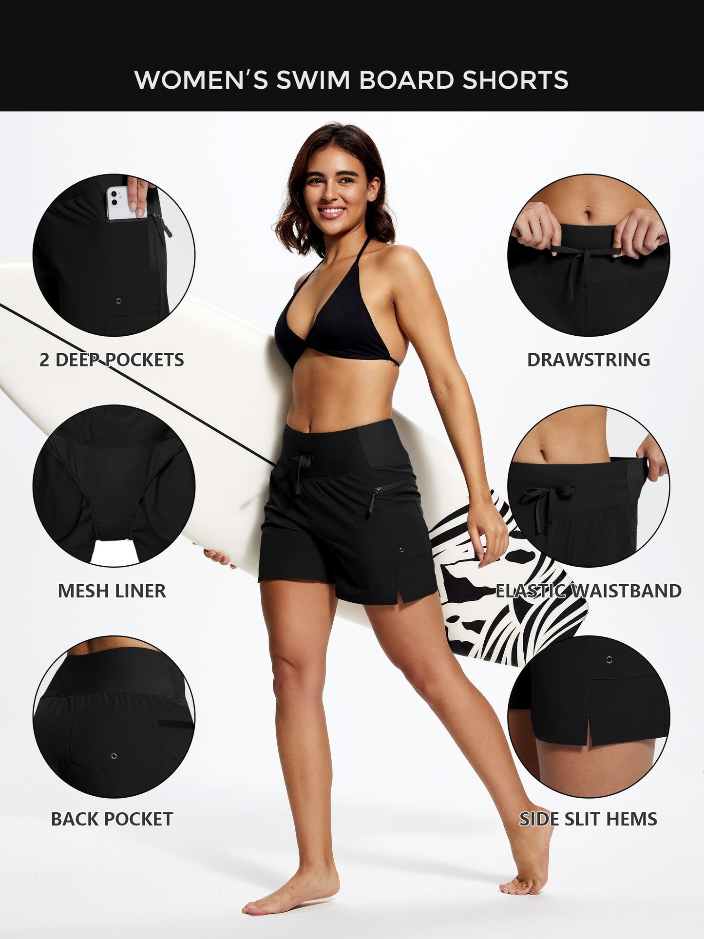 High Waisted Swim Board Shorts for Women 50+ Quick Dry Women'S Swim Trunks Bottoms with Liner Zipper Pockets