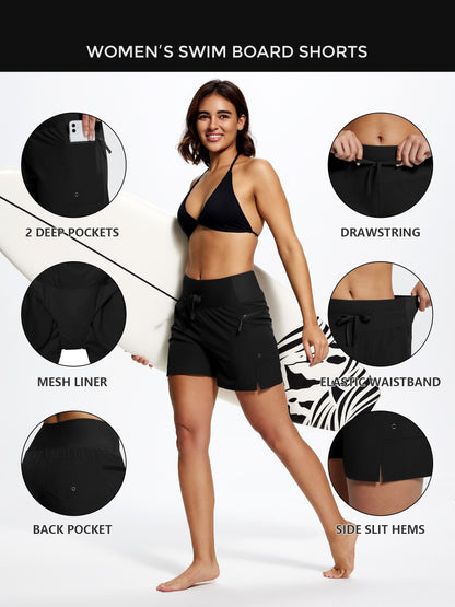 High Waisted Swim Board Shorts for Women 50+ Quick Dry Women'S Swim Trunks Bottoms with Liner Zipper Pockets