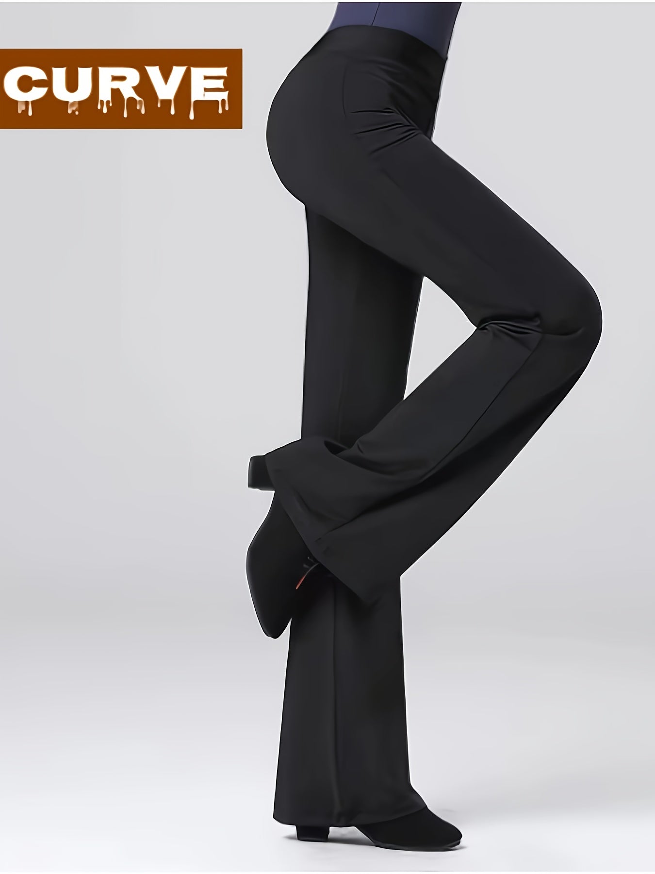Plus Size - Plus Size - Autumn And Winter Elegant Straight Leg Long Trousers, Black, Elastic Waist Design, Comfortable Fabric, Plus Size Women'S First Choice for Pants