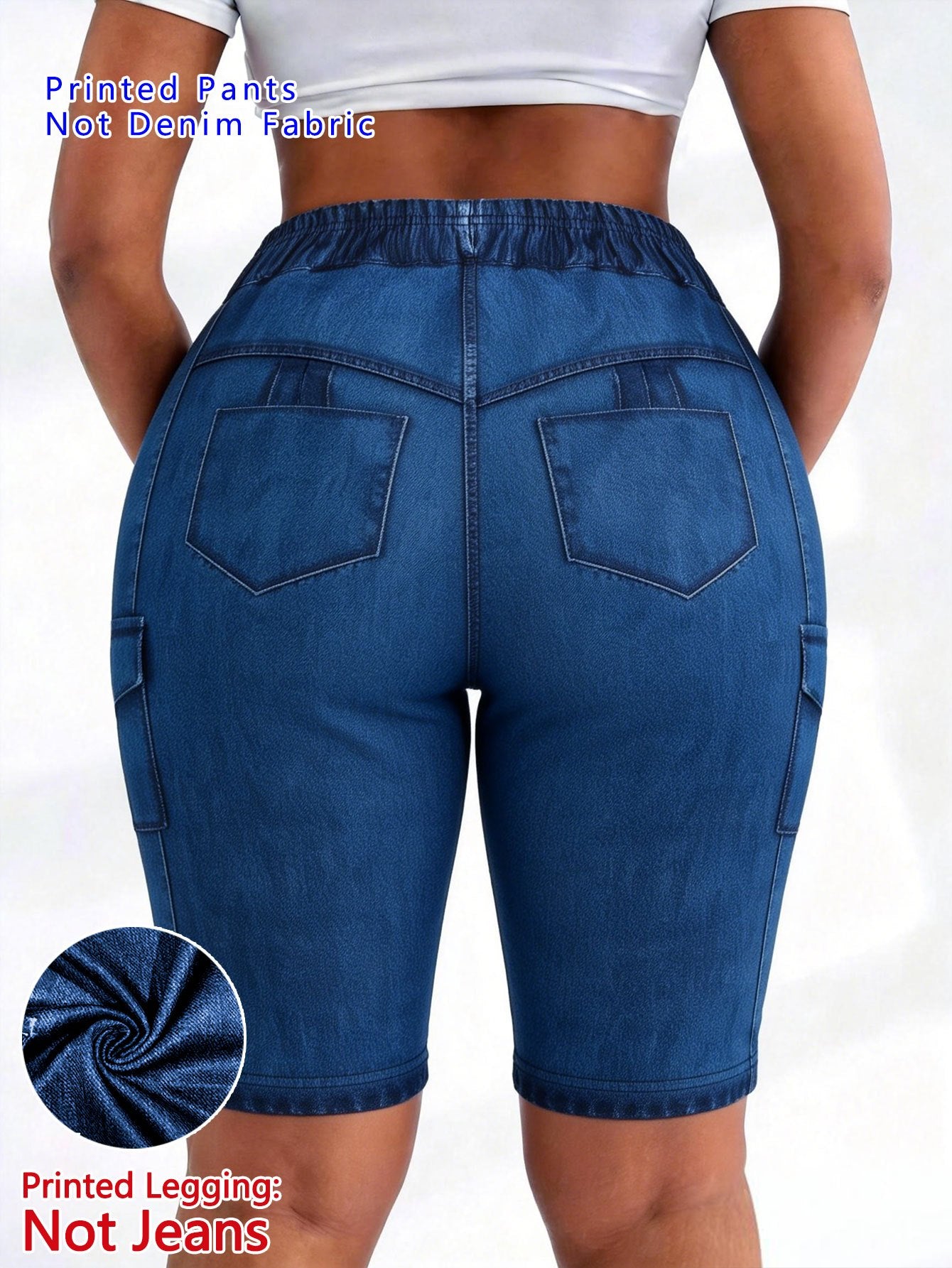 【imitation denim】Printed Pants- Non Denim Fabric 2026 Spring/Summer Hot Trend Non-Denim Base Tight Shorts with Full Elasticity, Retro Print, Suitable for Commuting and, Machine Washable