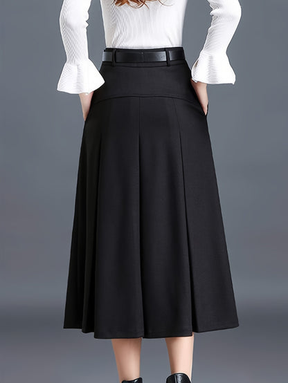 Women's Black Wool High-Waist Pleated Skirt - product view 11
