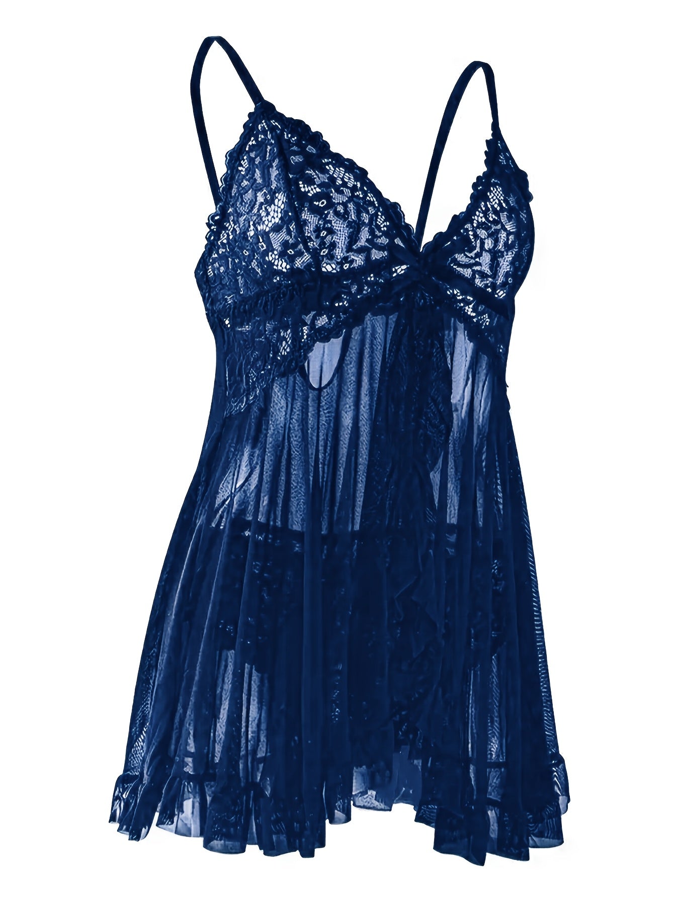 Big Size Sultry Valentine Lace Sleepwear Dress Set - Exquisite Lace, Flattering V-Neckline, Daring Backless Design, Delicate Ruffle Trim, Trendy Split Hem, Seductive Thong Detail, Ultra-Comfortable Fabric, Perfect For Romantic Night, Anniversary Gift