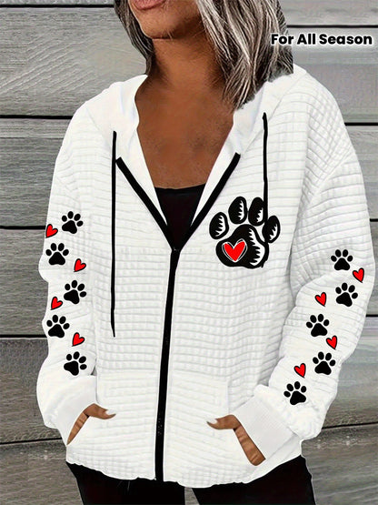 Women's 3D All-Over Print Full-Zip Hooded Jacket - H-Line Cut Zippered Hoodie Coat, Machine-Washable Spring/Autumn Outerwear, Casual Long-Sleeve Sweatshirt (Polyester) with Full-Length Zip Closure for Layering & Casual Attire