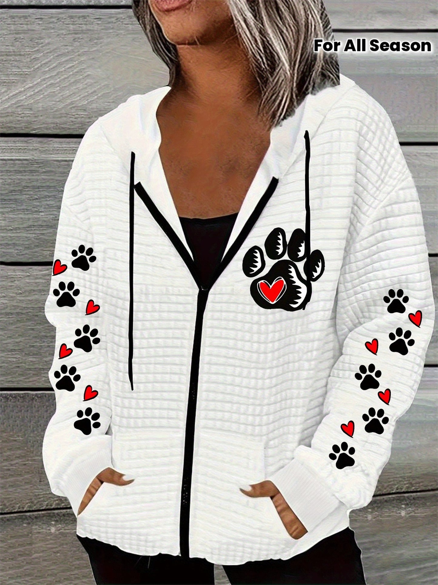 Women's 3D All-Over Print Full-Zip Hooded Jacket - H-Line Cut Zippered Hoodie Coat, Machine-Washable Spring/Autumn Outerwear, Casual Long-Sleeve Sweatshirt (Polyester) with Full-Length Zip Closure for Layering & Casual Attire