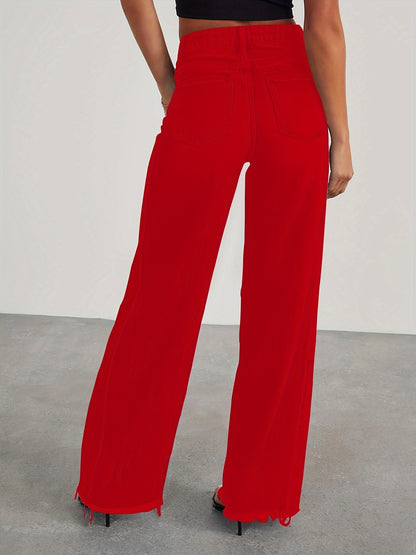 Women's High-Waisted Wide Leg Jeans - Casual Baggy Stretch Denim Pants with Pockets