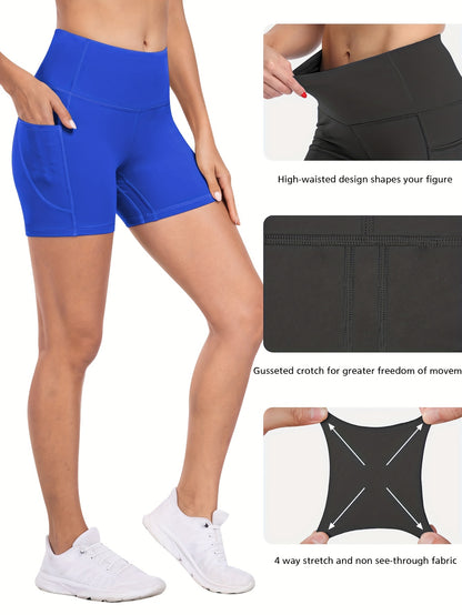 6-pack Plus Size Women'S Sports Shorts High Waist Hip Lifting Yoga Shorts With Pocket Three-quarter Pants Gym Running Exercise Fitness Shorts