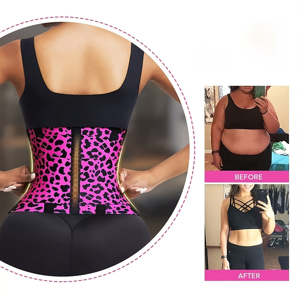 Leopard Print High Compression Back Support Waist Trainer Belt Gym Waist Cincher Trimmer Belt Tummy Control Body Shaper with Triple Wrap