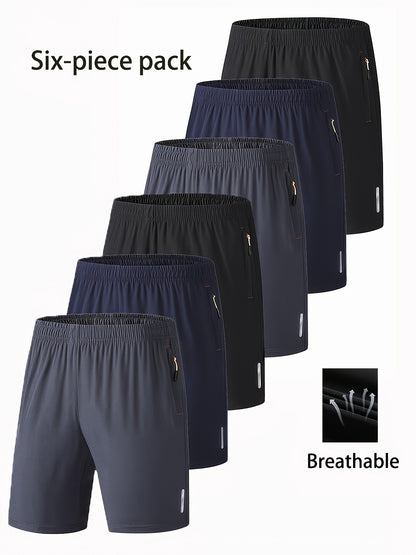 Men's 6pcs Athletic Shorts, Lightweight Quick-Dry Fitness Running Elastic Waistband Shorts with Pockets
