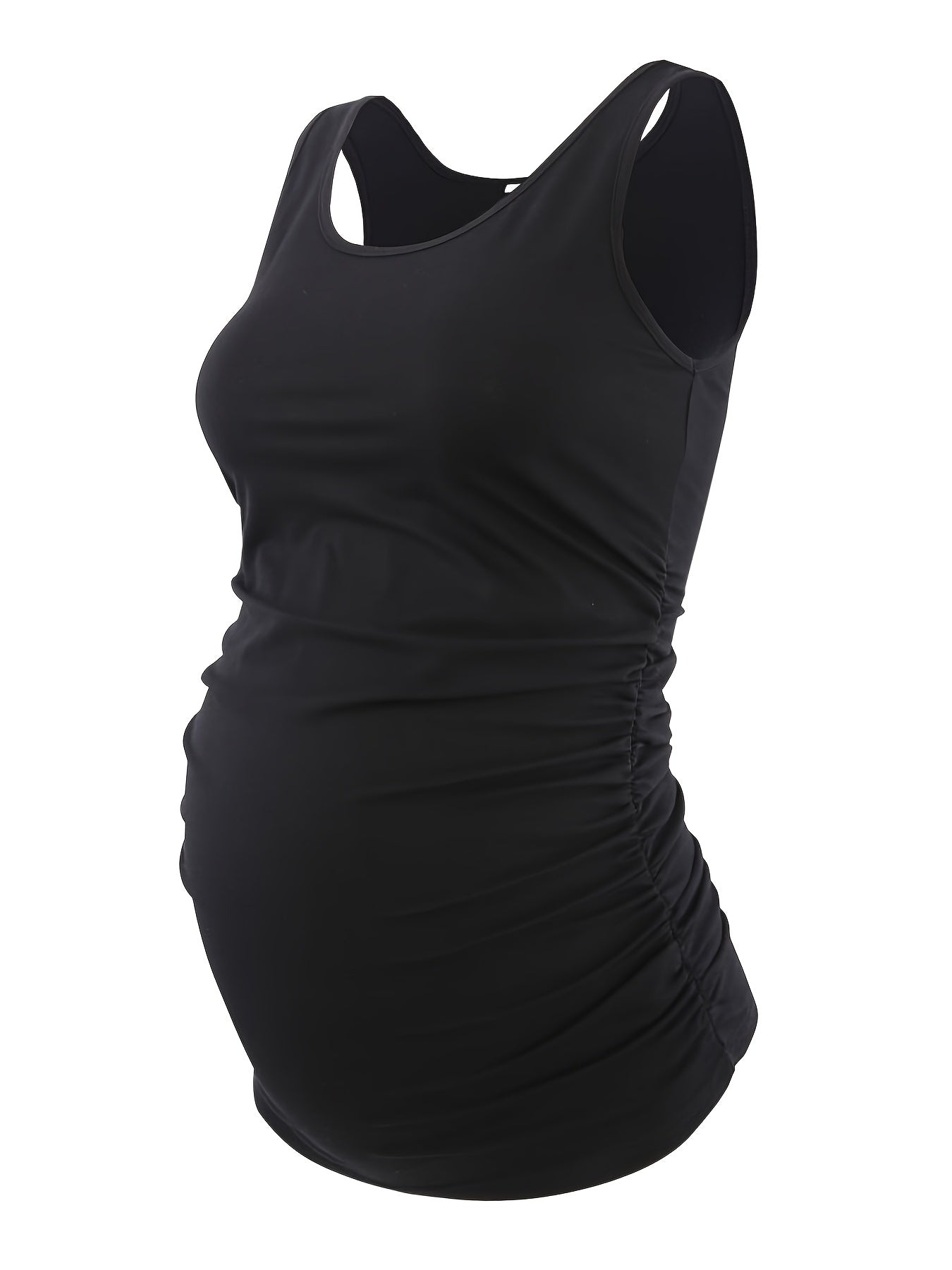 Women's Full Bump Coverage Maternity Tank Top - All-Stage Pregnancy Shirt with Side Ruching & Scoop Neck, Stretchy Rayon-Spandex Sleeveless Nursing Vest for Postpartum Wear, Breathable Belly-Friendly T-Shirt (No Chest Pads)