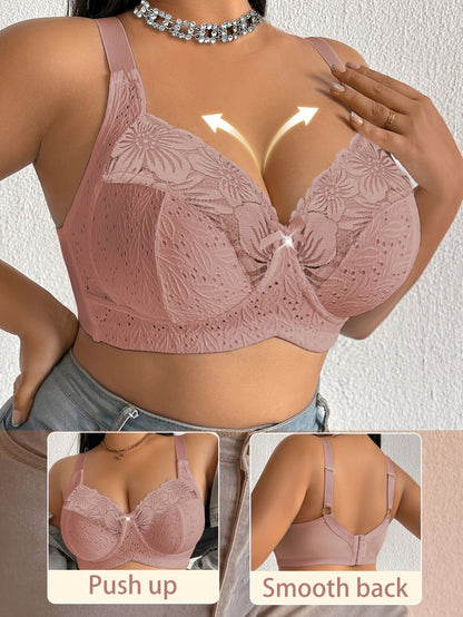 [Plus-Size Comfortable Bra] Lace-Spliced Plus-Size Women's Bra, No Underwire, Casual And Comfortable, with a Beautiful Back Design, Thin And Suitable for