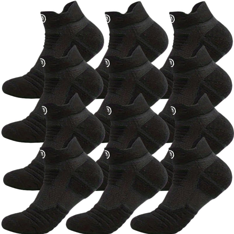 12 Pairs of Men's Thick Towel Fabric Sole Anti-slip and Moisture-absorbing Sports Socks, with Cushioning and Breathable Design, Suitable for Marathons, Outdoor Sports, Casual Wear, Sporty Style, Enhanced Stitching, and an Active Lifestyle