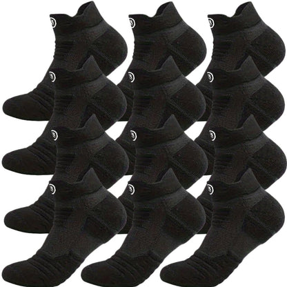 12 Pairs of Men's Thick Towel Fabric Sole Anti-slip and Moisture-absorbing Sports Socks, with Cushioning and Breathable Design, Suitable for Marathons, Outdoor Sports, Casual Wear, Sporty Style, Enhanced Stitching, and an Active Lifestyle
