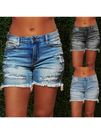 Distressed Fringe Denim Shorts Women'S - High Stretch Retro Summer Shorts with Raw Hem, Fashion Ripped Casual Bottoms for Trendy Outfits