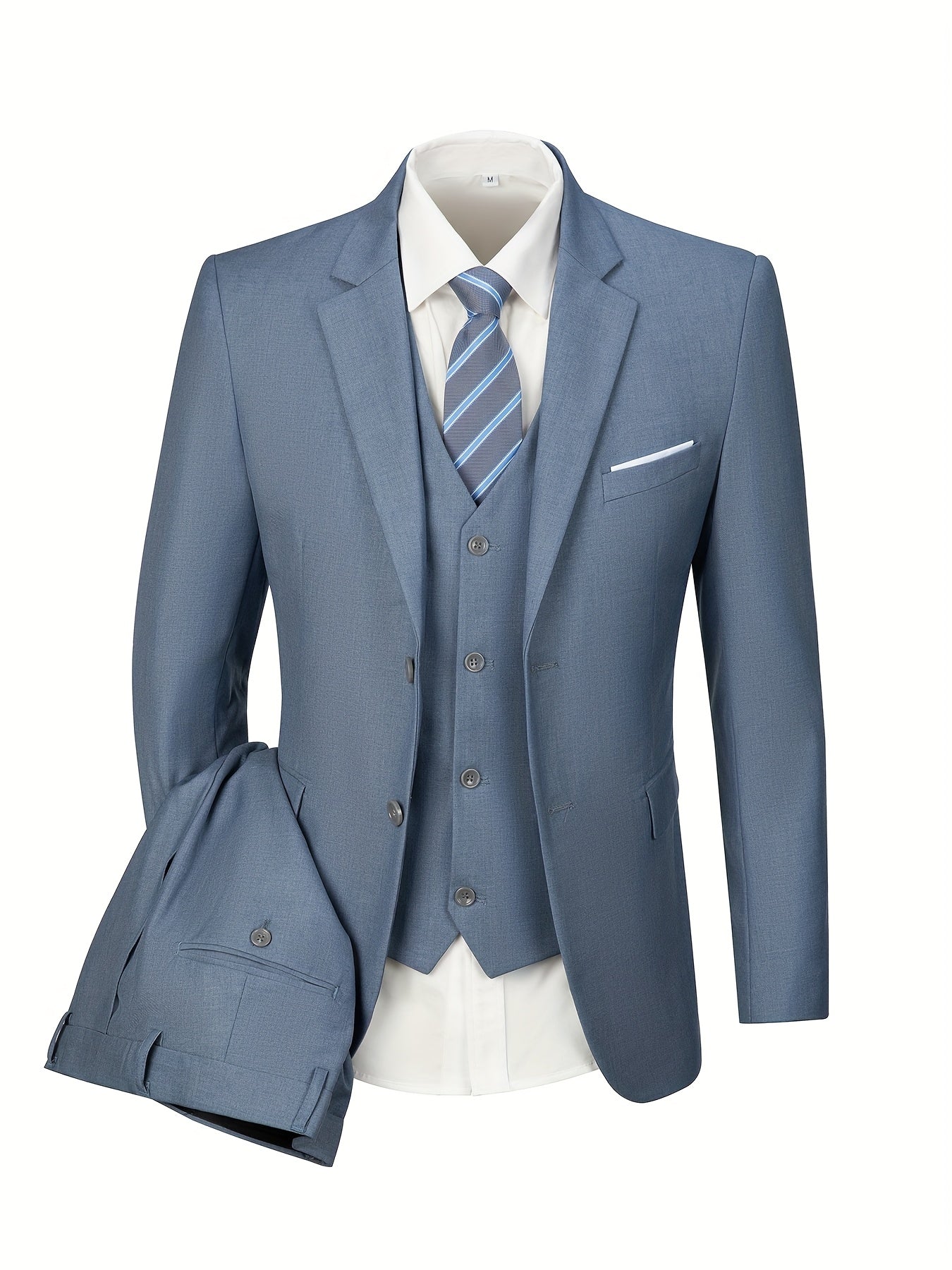 Men's Solid Color Complete 3pcs Suit Set Slim Fit Modern Tailored for Weddings Business Graduation Father's Day Gifting Express Delivery