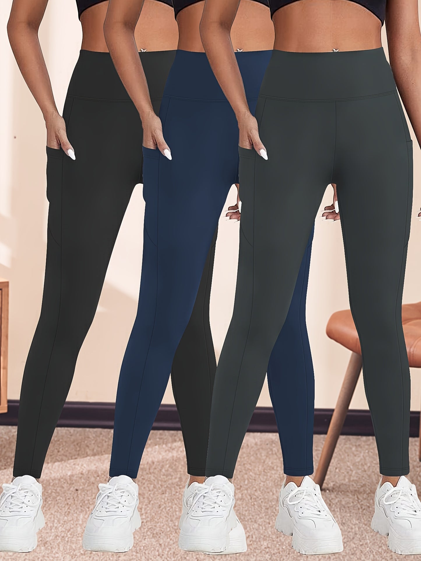 3pcs Set - High-Waisted Crescent Pocket 3/4 Leggings