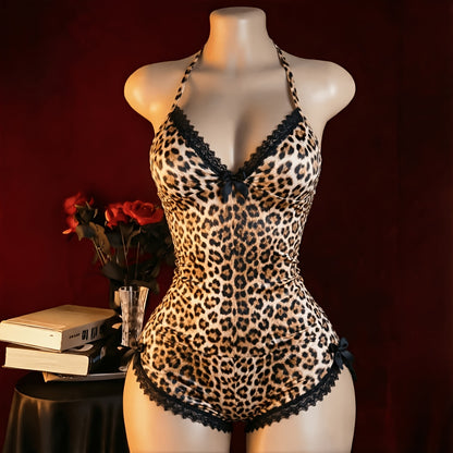 New Arrival Lingerie Seductive Halter Ruffle Sexy 2pcs Pajama Set, Women's Cami & Shorts Loungewear