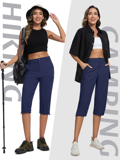 Women'S Summer Hiking Capri Pants - Lightweight, Quick Dry, Stretchy, Zipper Pockets, Adjustable Waist & Cuffs For Outdoor Travel, Hiking, Camping, Fishing, Casual Wear Long Shorts