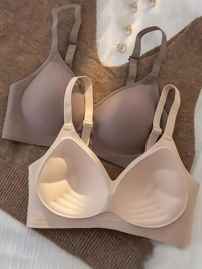 3pcs Women'S Wireless Push-Up Bra - No Underwire, Soft Lift Design with Adjustable Straps & Non-Removable Padding, Nude Tones for Daily & Special Events, Elegant Everyday & Formal Bras for Small Busts, Comfortable Fit