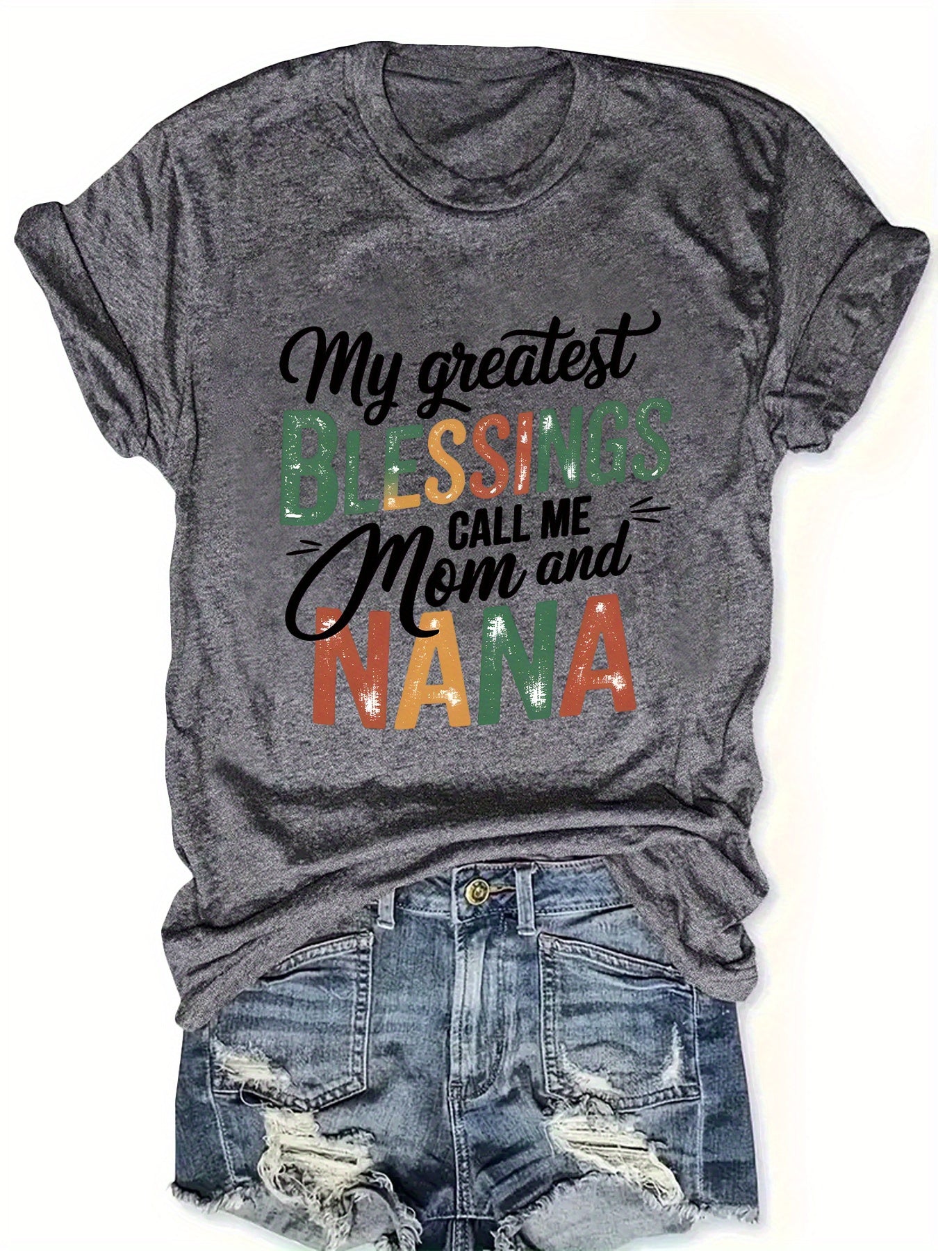Plus Size - Plus Size - Short Sleeve Crew Neck T-Shirts for Plus Size Women (1XL-5XL) Featuring Patterns And Letter Designs, Made from Soft And Comfortable Fabric, Perfect for Festive Occasions, Making an Excellent Holiday Gift