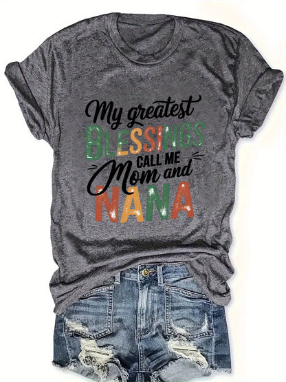 Plus Size - Plus Size - Short Sleeve Crew Neck T-Shirts for Plus Size Women (1XL-5XL) Featuring Patterns And Letter Designs, Made from Soft And Comfortable Fabric, Perfect for Festive Occasions, Making an Excellent Holiday Gift