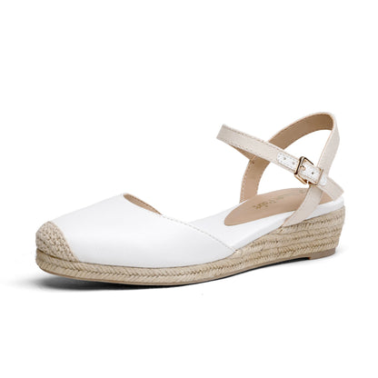 Women's Closed Toe Elastic Ankle Strap Espadrilles Wedge Sandals Soft Emulsion Insole Wedge Sandals
