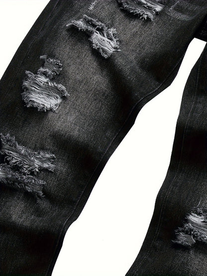 Men'S Black Distressed Denim Pants