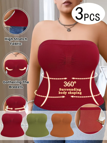 3-Pack Women'S Plus Size Waist Shaping Comfortable & Breathable Tube Top With Built-in Bra
