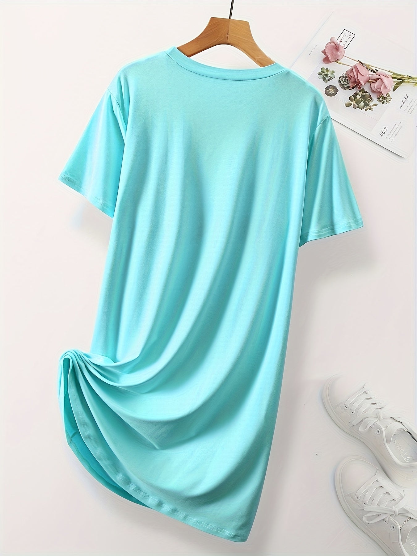 [Cozy Cat Sleepwear] Cozy Cat Women's Plus Size Sleepwear Nightgown | Short Sleeves, Light Blue Color, Whimsical Cat Design, Ensures Pleasant Slumber