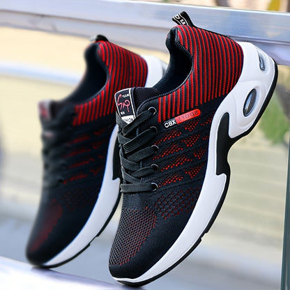 Stylish Men'S Casual Athletic Footwear - Breathable, Slip-Resistant Sole, Perfect for Any Season, Featuring Black with White And Blue, Red Highlights, Sporty Urban Style, Casual Footwear | Lace-Up Casual Sneakers | Air-Cushioned Athletic Shoes