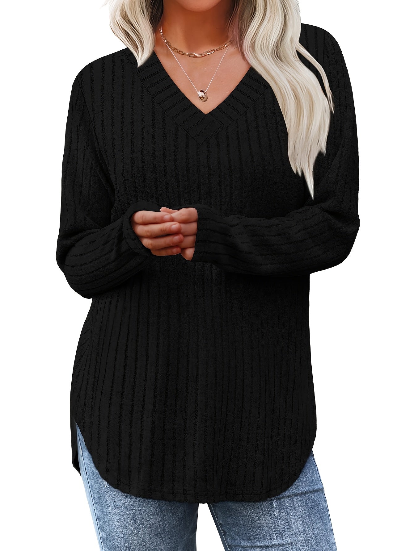 Women'S Three-Piece Fashion Tops for The Fall And Winter Season: Basic Long-Sleeve Styles, Lightweight Sweaters, And Loose, Stylish V-Neck Pullovers