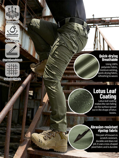 IX9 Men's Outdoor Tactical Overalls- Quick-drying, Breathable, Tear-resistant Outdoor Work Pants and Camping Trousers with Multi-pocket Design, Slim Fit and 3D Tailoring for Climbing, Camping, Hiking, Fishing- All-season Casual Wear