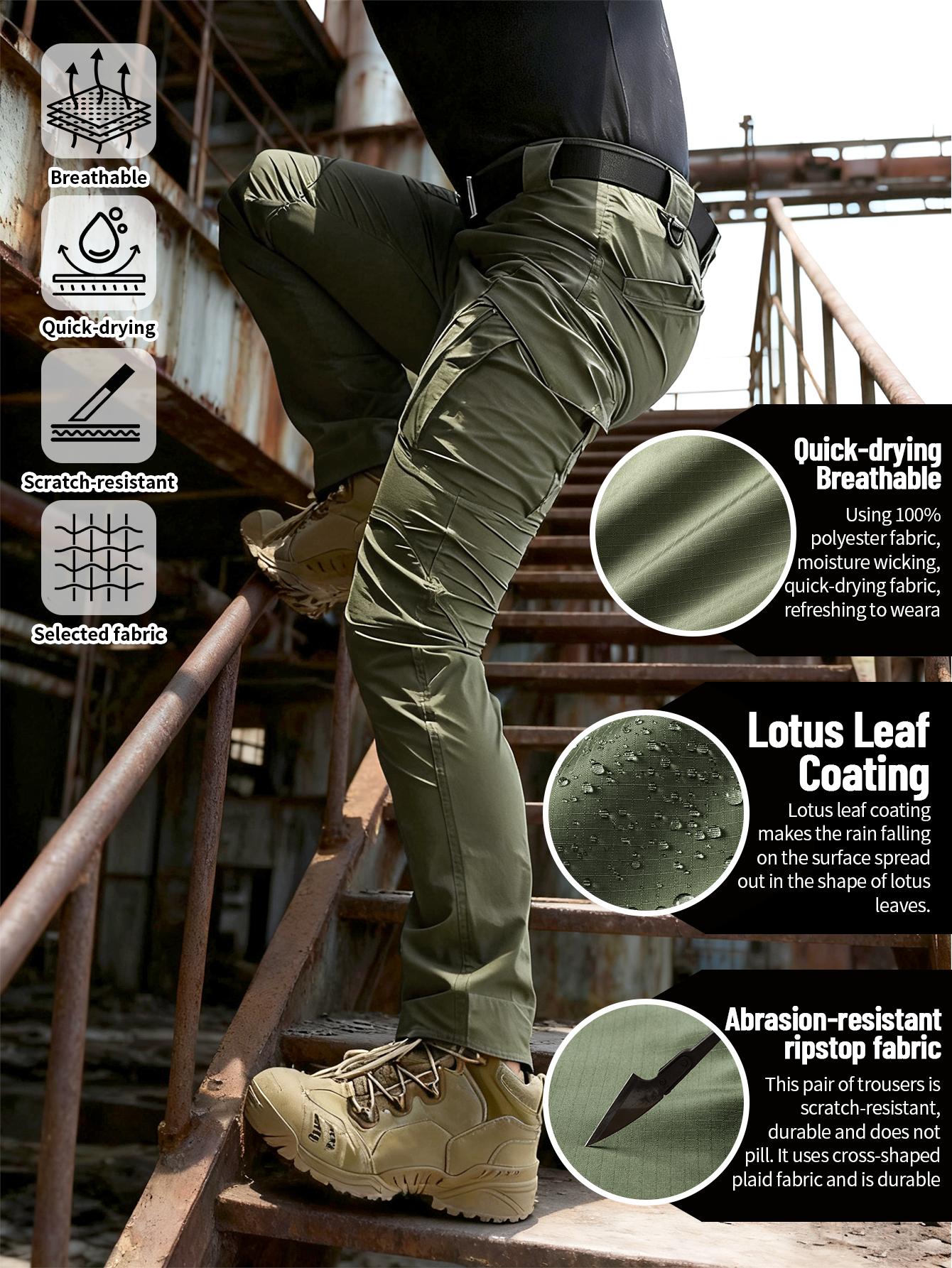 IX9 Men's Outdoor Tactical Overalls- Quick-drying, Breathable, Tear-resistant Outdoor Work Pants and Camping Trousers with Multi-pocket Design, Slim Fit and 3D Tailoring for Climbing, Camping, Hiking, Fishing- All-season Casual Wear