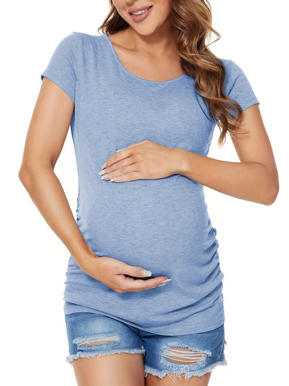 Women's Maternity Classic Side Ruched T-Shirt Tops Mama Pregnancy Clothes
